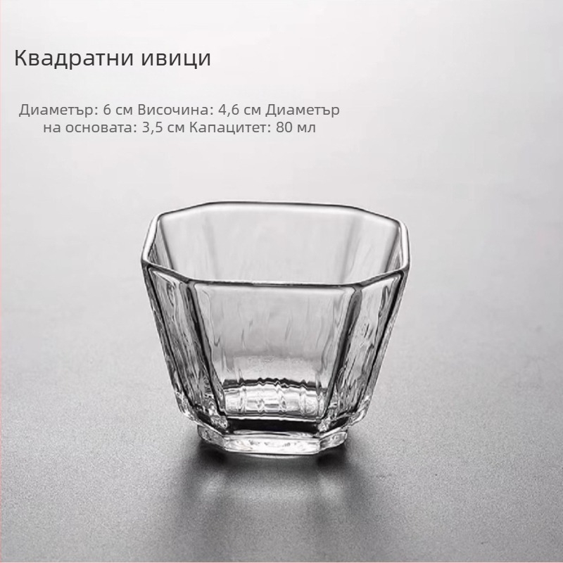 Японски стил чаша за чай от боросиликатно стъкло с ударен модел, прозрачна, без дръжка