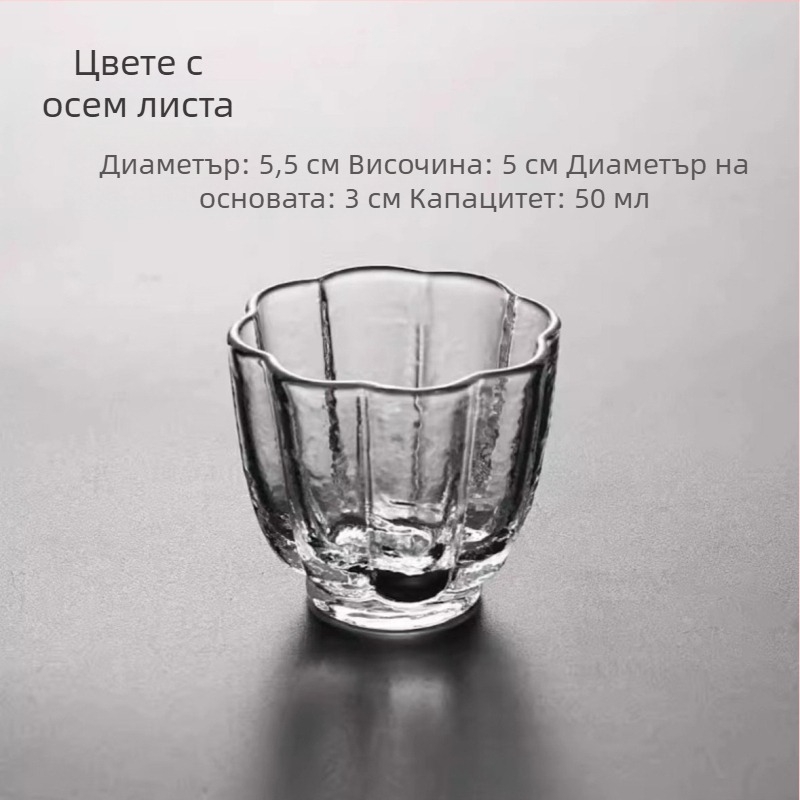 Японски стил чаша за чай от боросиликатно стъкло с ударен модел, прозрачна, без дръжка