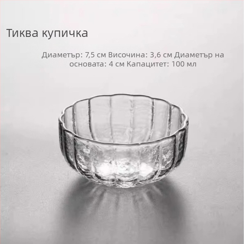 Японски стил чаша за чай от боросиликатно стъкло с ударен модел, прозрачна, без дръжка