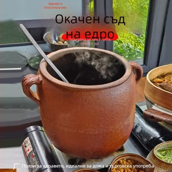 Традиционна глинена тенджера за супа на дърва, голям капацитет, съд за варене над открит пламък, висяща глинена тенджера