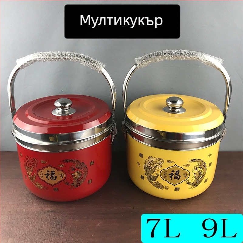 Неръждаема стоманена енергоспестяваща тенджера за готвене без огън – за супи, яхнии, пара и задушаване с поддържане на топлина; газо-електрическо двойно използване.