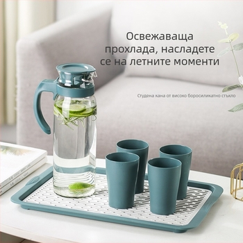 Стъклена бутилка за студена вода с комплект чаши, стилен дизайн за домашна употреба, устойчива на високи температури, подходяща за сокове и ароматен чай