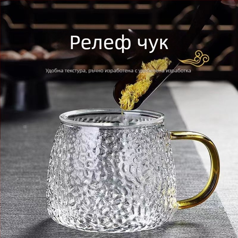 Стъклен чайник за кипване на вода с текстура на чук, боросиликатно стъкло, прозрачен