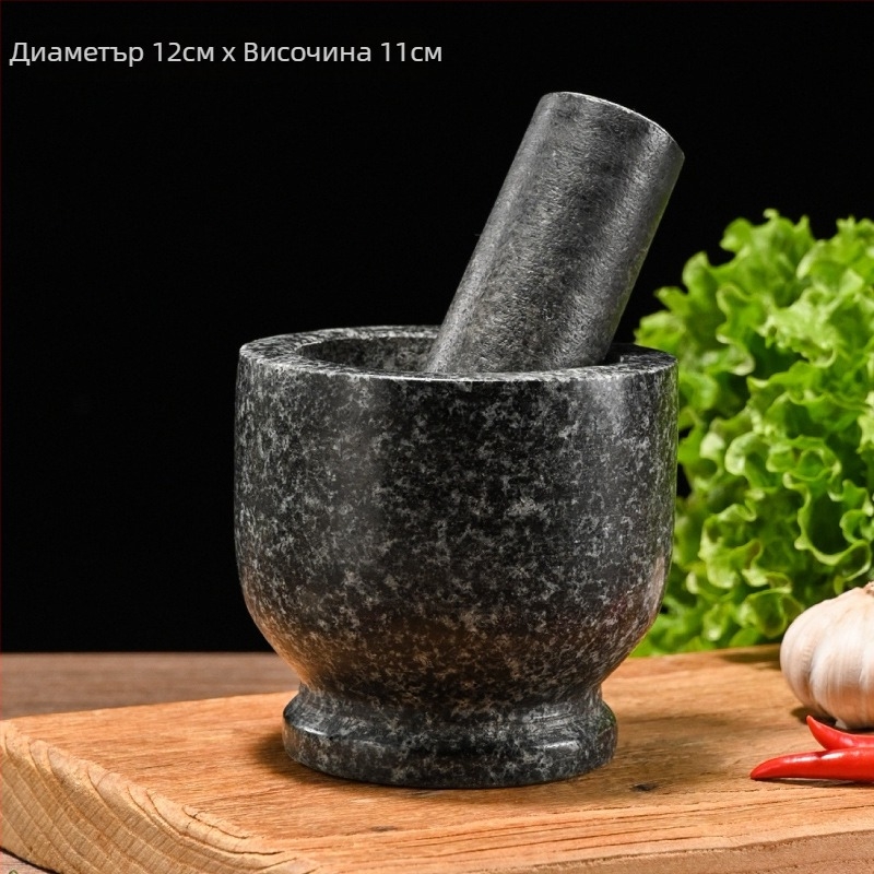 Камен мелничка за чесън с пестик, естествен камък, обелвач за чесън, преса за чесън