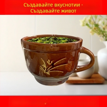 Старомодерен ръчен хоросан за чесън и подправки — груб глинен съд за мачкане на чесън, билки, люти чушки и чай