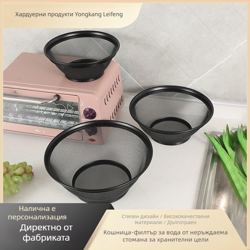 Кръгла кошница от неръждаема стомана, с високи ръбове, за измиване и отцеждане на зеленчуци и плодове — практичен кухненски аксесоар