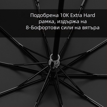 Ръчен чадър с 10 ребра, тройно сгъване, голям купол, UV защита UPF50+, печат на лого за реклама