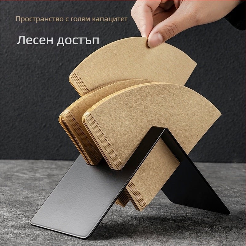 Държач за филтърна хартия V60 от неръждаема стомана и стойка за съхранение на филтри, конусовидна/вентилаторна форма, кафе аксесоари