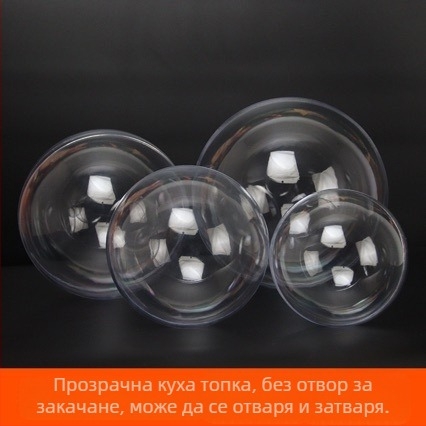 Прозрачна куха акрилна коледна топка, пластмасова сфера с отварящ се капак, без дупка за окачване