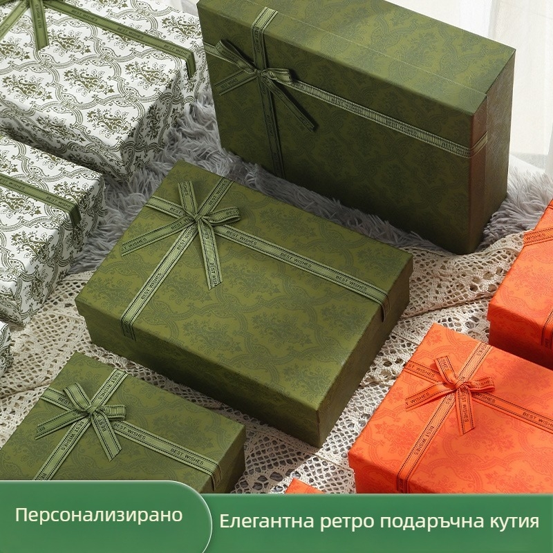 В наличност: зелена винтаж кутия за подаръци с двоен капак, голям размер, луксозна ръчна изработка
