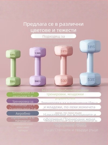 Дъмбели с каучуково покритие за трениране на мускулите на ръцете, цветни, екологично чисти, за домашна фитнес програма за жени, отслабване и детска йога