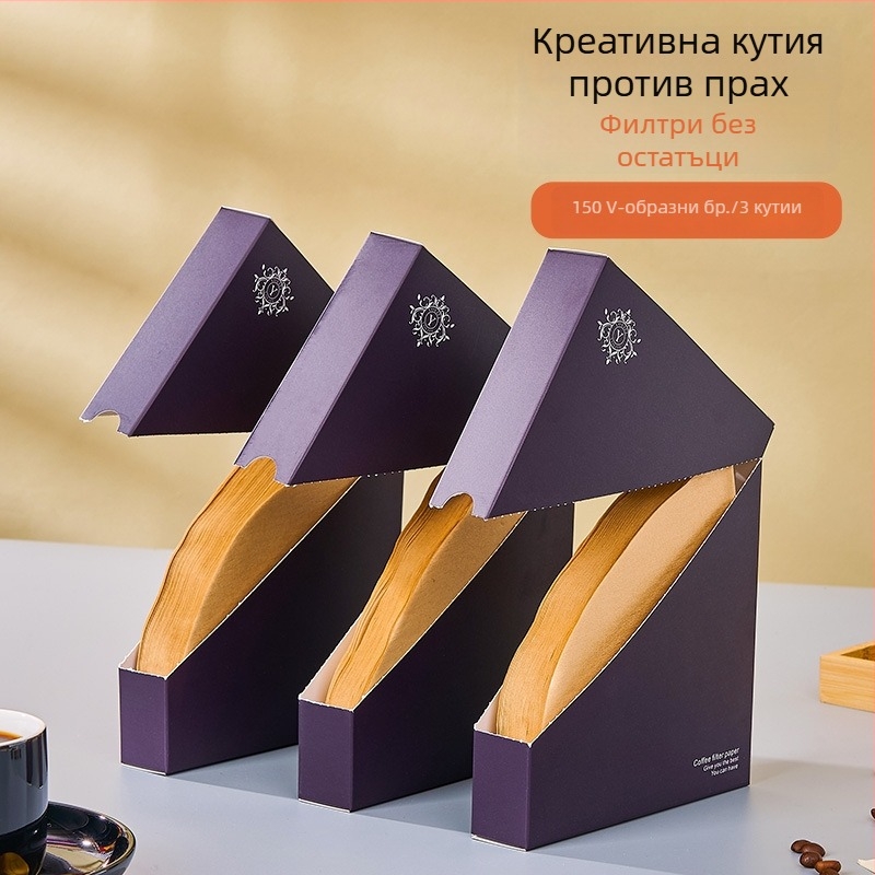 Филтър-хартия за кафе, V60 конусовиден формат, V-тип, от дървесна пулпа, форма на фен, 50 листа