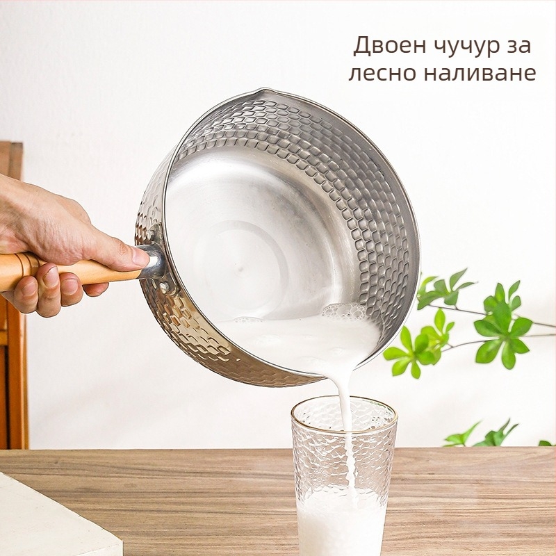 тенджера от неръждаема стомана Юкихира, малка без покритие, с капак, за една порция – за макарони, супа и бебешка храна