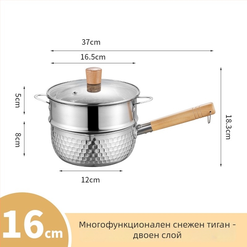 тенджера от неръждаема стомана Юкихира, малка без покритие, с капак, за една порция – за макарони, супа и бебешка храна