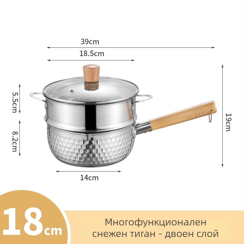 тенджера от неръждаема стомана Юкихира, малка без покритие, с капак, за една порция – за макарони, супа и бебешка храна