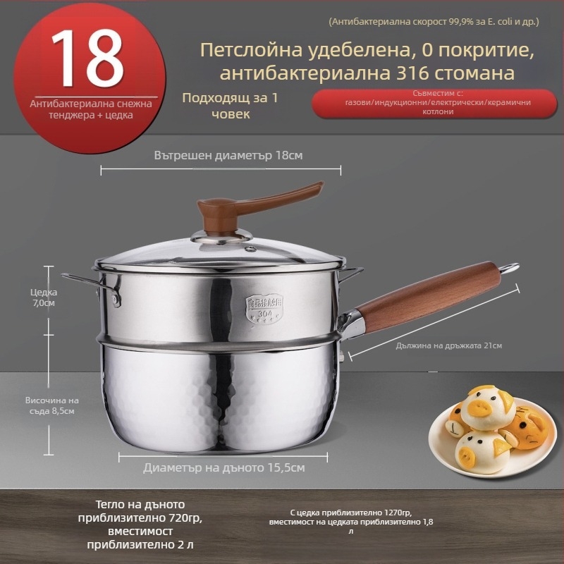 316 неръждаема стомана тенджера за мляко, японски стил Yukihira, трислойно дъно, без покритие, подходяща за бебешка храна, за супи и юфка