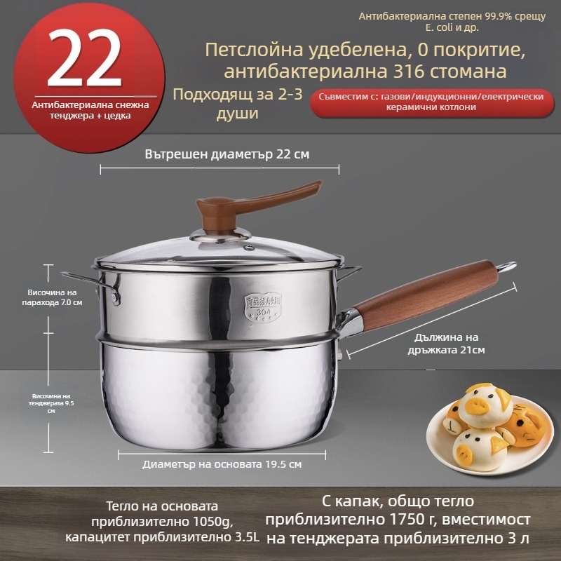 316 неръждаема стомана тенджера за мляко, японски стил Yukihira, трислойно дъно, без покритие, подходяща за бебешка храна, за супи и юфка