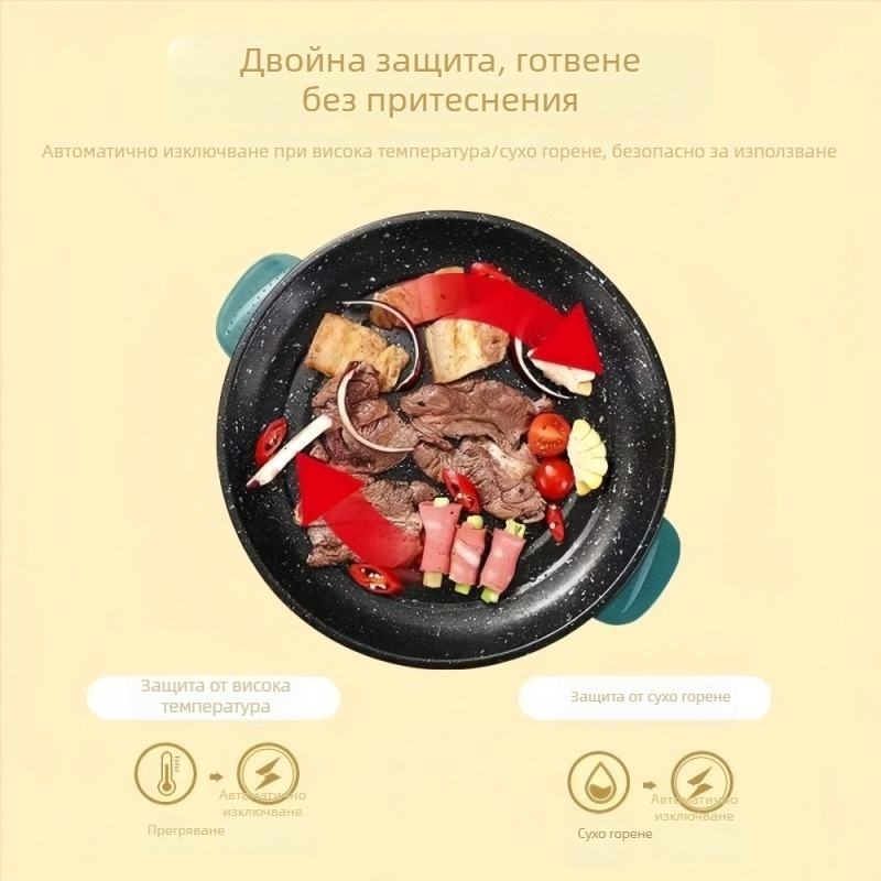 Maifan камък незалепващ електрически грил тиган, 22/26 см, 800 W, мултифункционална домашна плоча за барбекю за Teppanyaki и пържене, против изсъхване, за 2–3 души