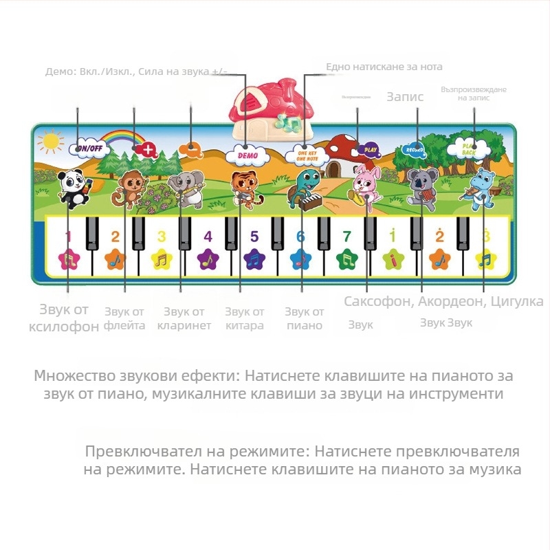 Бебешка музикална подложка с пиано за крачета – лазене и танцови игри, обучителна подложка за деца