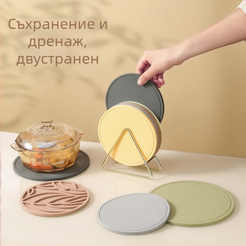 Leton силиконова кръгла кухненска подложка, термоустойчива, удебелена двустранна подложка за чаши и маса