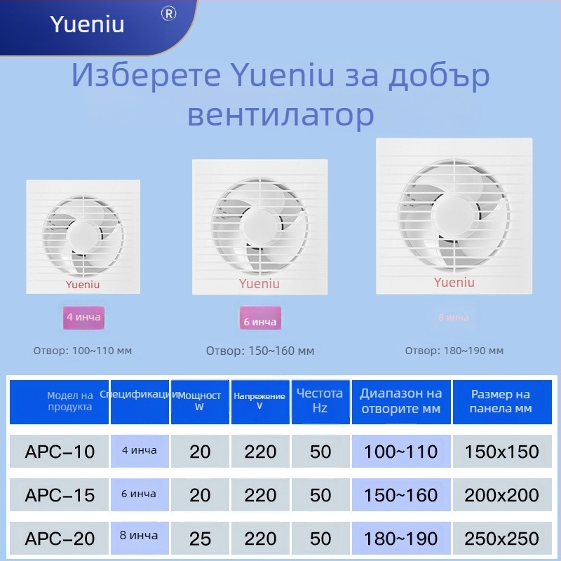 Стенно монтиран вентилатор за баня и кухня, мощна домашна вентилация
