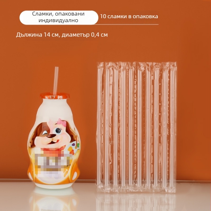Прозрачни еднократни цветни сламки, индивидуално опаковани, тънки, с остър връх за напитки