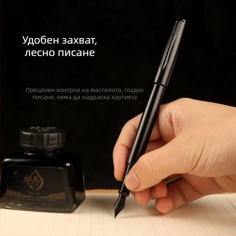 Вечна Черна Воин Фонтанна писалка за изкуство и калиграфия, учебна твърда писалка, креативен подарък, бизнес подпис, висок клас, изцяло стоманена