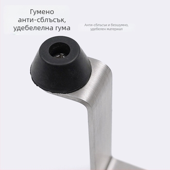 Стилен стопер за врата със закачалка за дрехи, неръждаема стомана, гумен буфер, стенен монтаж, тихо изпълнение — за баня и стая