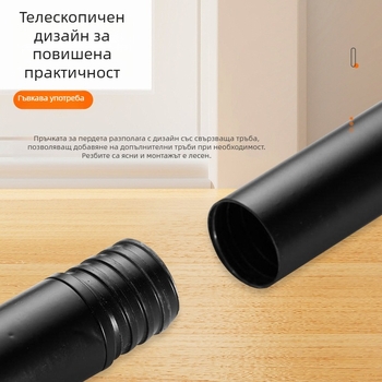 Телескопичен карниз за завеси от въглеродна стомана, резбови крайчета за свързване, удебелен корпус, дължина 1,2–3,8 м, черен, модерен минимализъм
