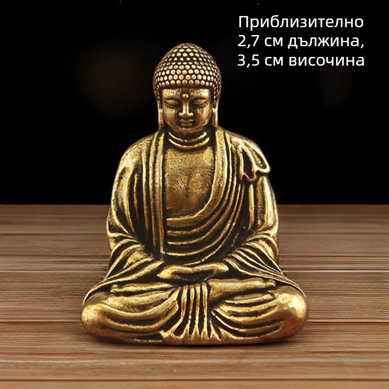Латунена Буда статуя с Вайроцана, Шакямуни, Амитабха и Бодхисатва — малка седяща украса