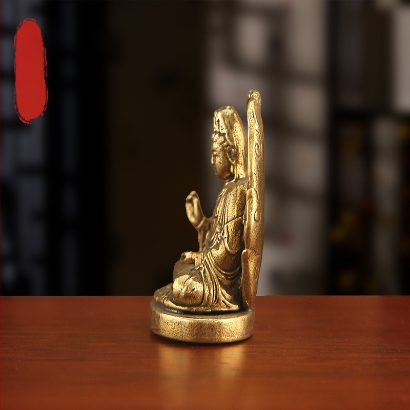 Guanyin Bodhisattva месингова статуя, медитираща върху лотос със змиев подиум, ретро месингова изработка
