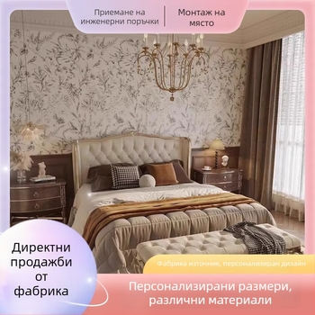 Френски ретро тапет с черно-бели цветя и птици за спалня – пасторален стенен декор