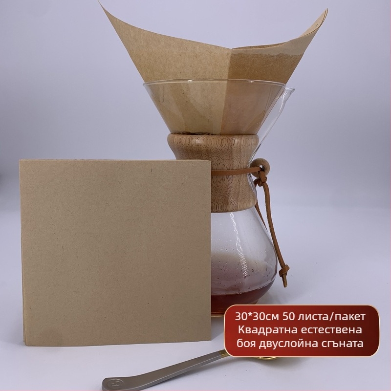 Chemex квадратен плосък филтър за кафе, предварително сгънат, за домашна употреба, полумесечна форма за съд за споделяне