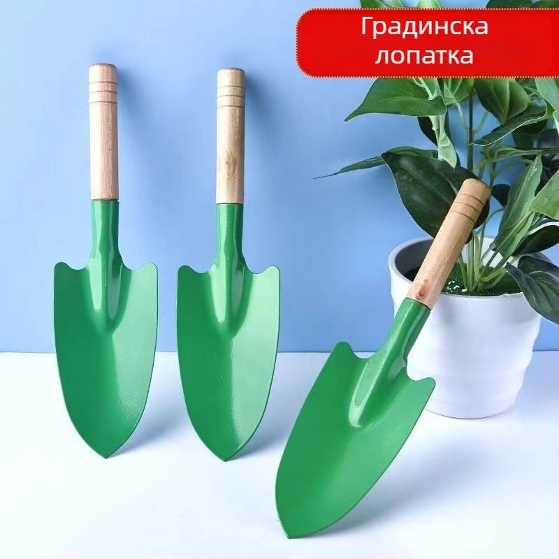 Лопатка с дървена дръжка за засаждане на цветя и разрохване на почвата в градината