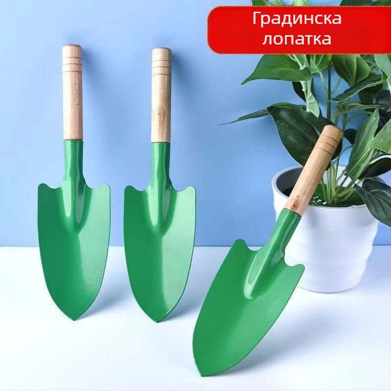 Лопатка с дървена дръжка за засаждане на цветя и разрохване на почвата в градината