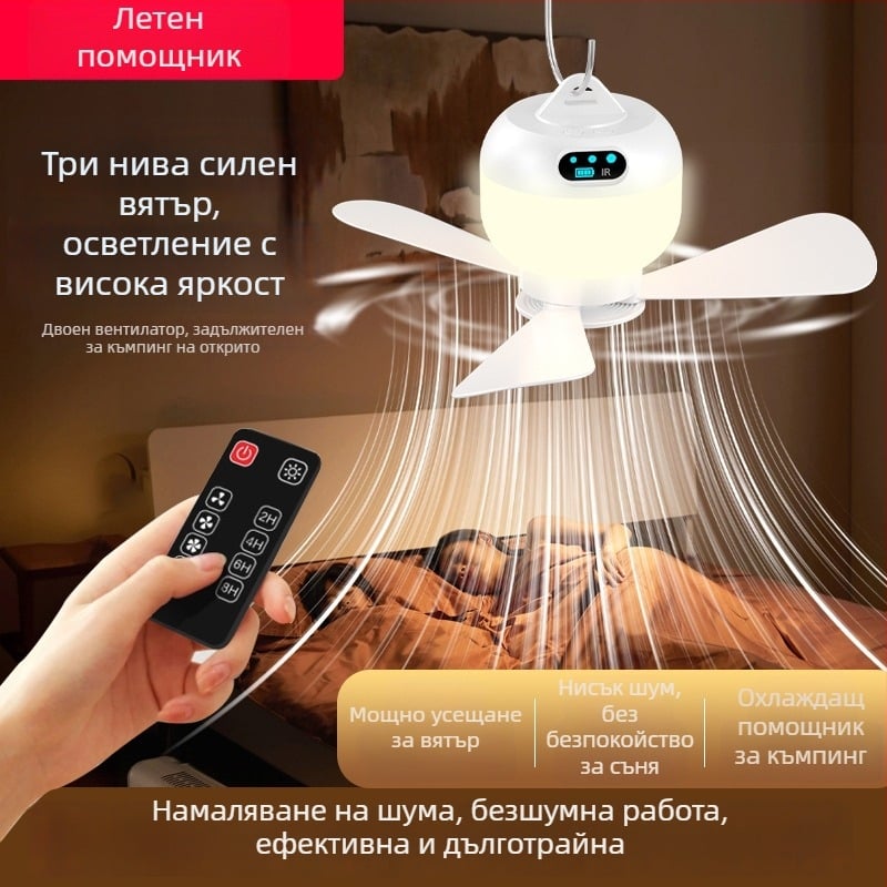 Мини USB висящ вентилатор с дистанционно управление, тих, презареждаем, за къмпинг и общежитие