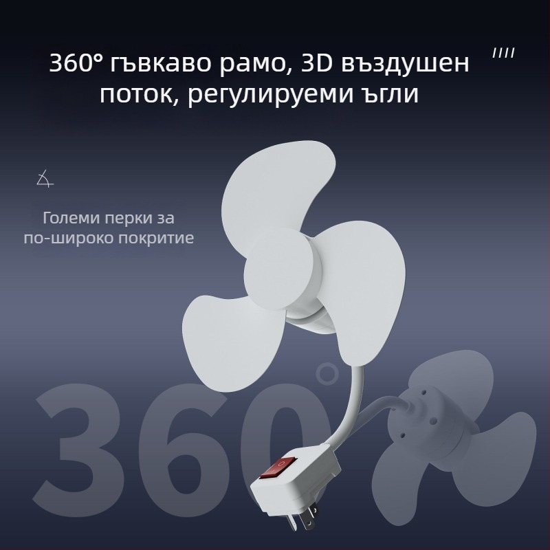 Вентилатор с интегрирана тройна розетка, компактен и тих за баня и кухня