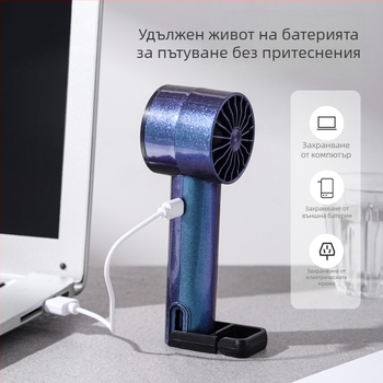 Ръчен джобен мини вентилатор с USB зареждане, 5 лопатки, 3 скорости