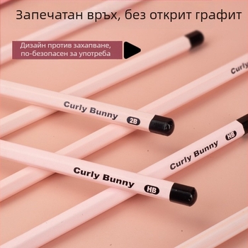 Curly Bunny Розов молив за първи клас, HB шестогранен корпус, здрав за писане и упражняване на почерка, 2B молив