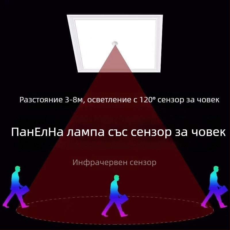 Интегриран LED панел за таван 600×600 мм за стълбище и коридор с гласово управление и радар за движение
