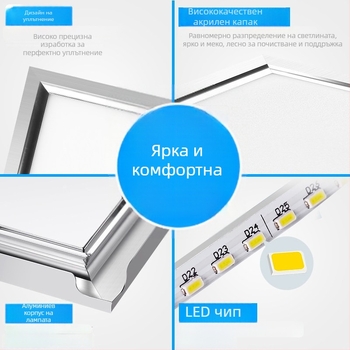Интегрирано LED осветление за таван, кухня, алуминиев вграден панел 30×30 см, 300×600 мм, 600 мм плосък панел