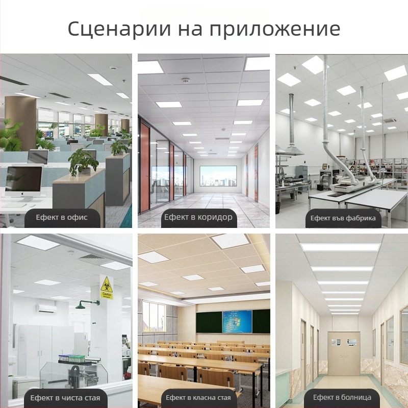 LED панел за таван – вградено осветление за баня и кухня, размери 600×600, 300×600, 300×300, алуминиева конструкция, 220V, без димер, CRI 80–90, живот 50 000 ч