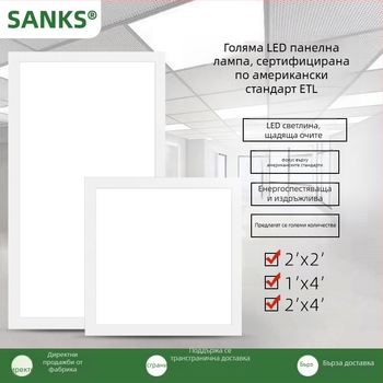 Three Pines LED панел за вграждане в таван, размери 2x2 ft/1x4 ft/2x4 ft, 5000 lm, 20-50 W, CRI 80, 110-120 V