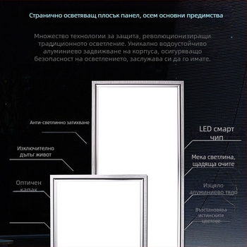 Ултратънък интегриран таван LED панел със странично осветяване, размери 300×300 мм, монтиран в алуминиев панел