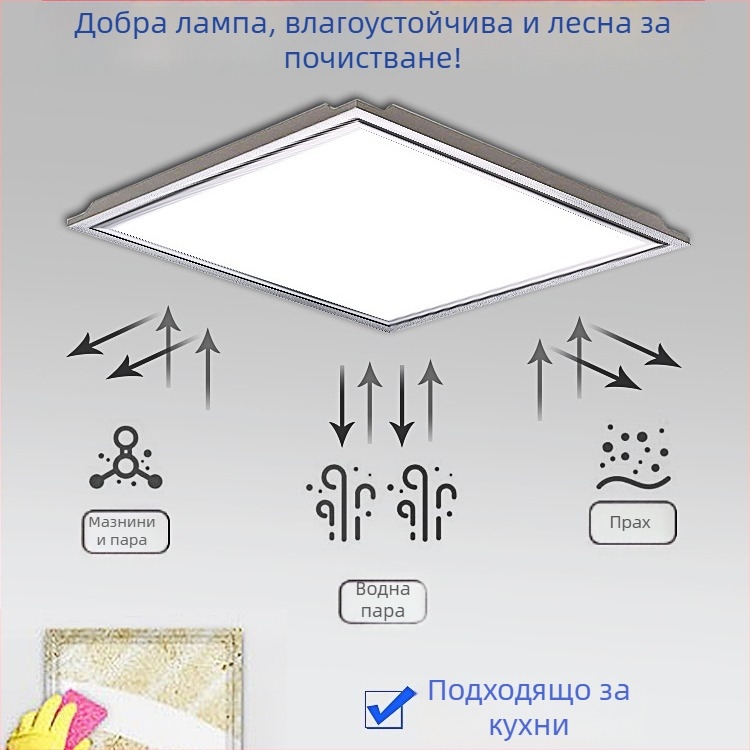 Ултратънък интегриран таван LED панел със странично осветяване, размери 300×300 мм, монтиран в алуминиев панел