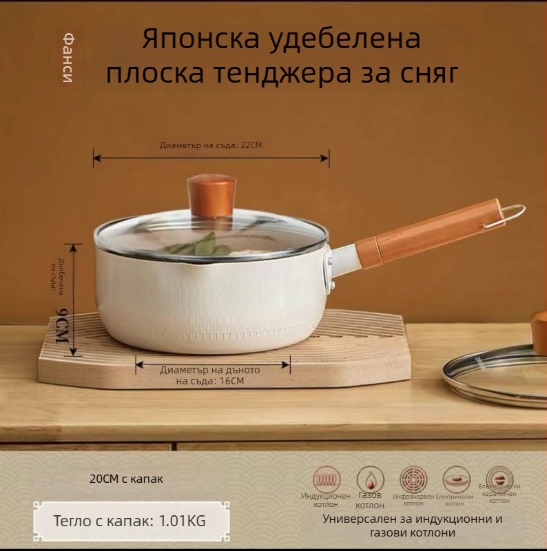Беззалепваща бебешка тенджера за мляко и супи, малък размер, каменна основа Маифанит, стъклен капак