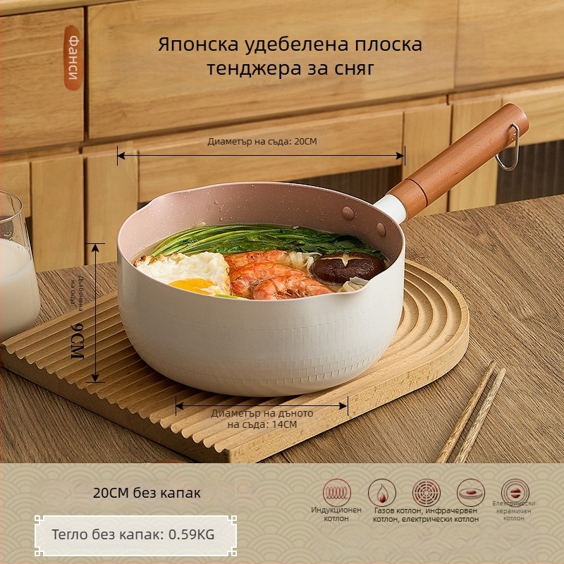 Беззалепваща бебешка тенджера за мляко и супи, малък размер, каменна основа Маифанит, стъклен капак
