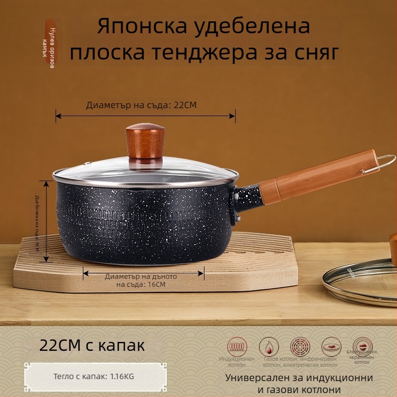 Беззалепваща бебешка тенджера за мляко и супи, малък размер, каменна основа Маифанит, стъклен капак