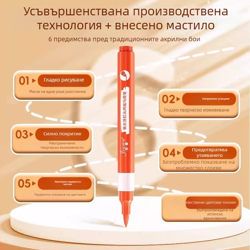 Течен акрилен маркер с мек връх за деца, неразляващ воден маркер за детска рисунка, цветен маркер