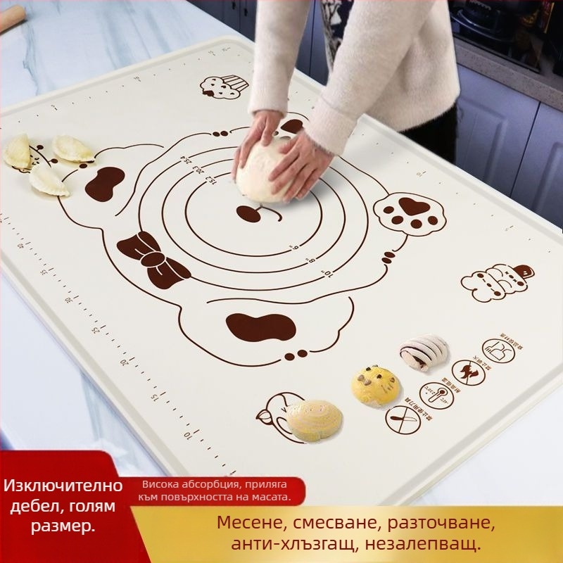Силиконова подложка за месене, удебелена дъска за тесто, подложка за разточване с хранително качество, кухненски инструмент за печене, валяк за тесто